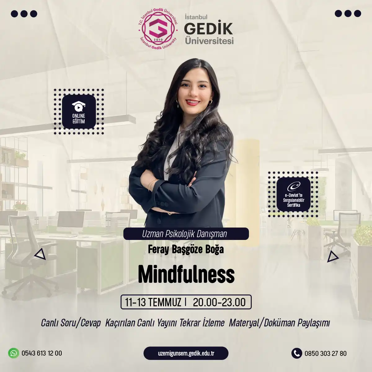 Mindfulness Eğitimi Sertifika Programı (Bilinçli Farkındalık) (CANLI)